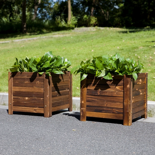 Антикоррозивная деревянная цветочная коробка сплошное дерево карбонизированное дерево цветок балкон -балкон на открытом воздухе цветочная коробка для двора квадратный