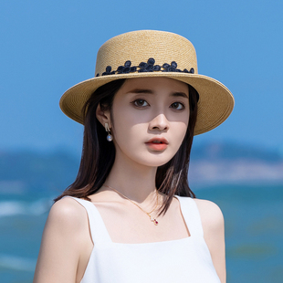 平边草帽女夏海边遮阳帽防晒太阳帽子女款2025新款时尚洋气渔夫帽