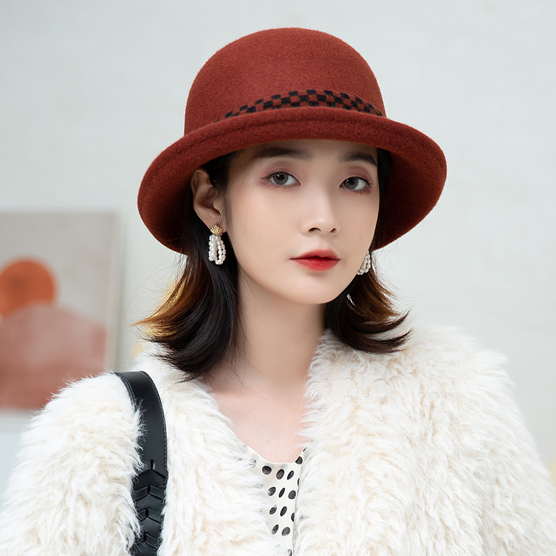 羊毛卷边帽子女冬洋气保暖渔夫帽