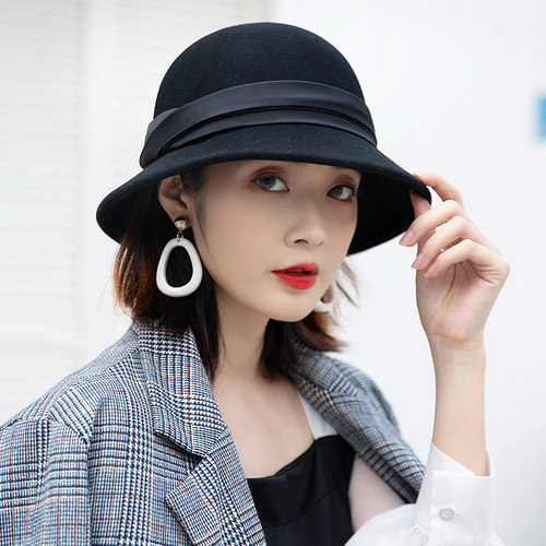 法式复古毛毡冬女时尚洋气礼帽