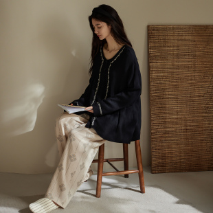 长袖睡衣女款2025新款高级感轻奢风纯棉纱布可外穿秋冬家居服套装