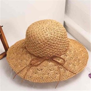 可折疊手工大沿草帽女夏天A百搭小清新海邊沙灘夏防曬遮陽帽 韓版