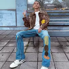 KAPITAL Vintage Hirata Kazuhiro Japanese Cactus Embroidery Hand-Patched Relaxed Fit Distressed Jeans