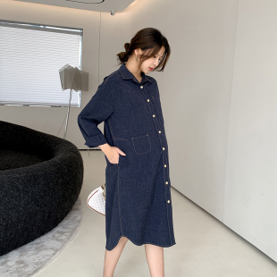 2025新款 秋季 牛仔裙韩 连衣裙宽松小个子轻奢高级感孕妇装 孕妇秋装