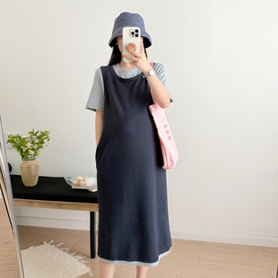 孕妇连衣裙轻奢高级感女夏季2026新款小个子大码假两件孕妇装夏装