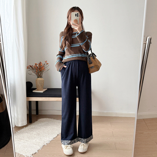 孕期不勒肚子孕妇裤外穿春季小个子孕晚期大码宽松春装九分阔腿裤