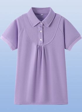 伊顿校服工厂中小学生学院紫色衬衫领女款短袖polo衫夏季透气班服