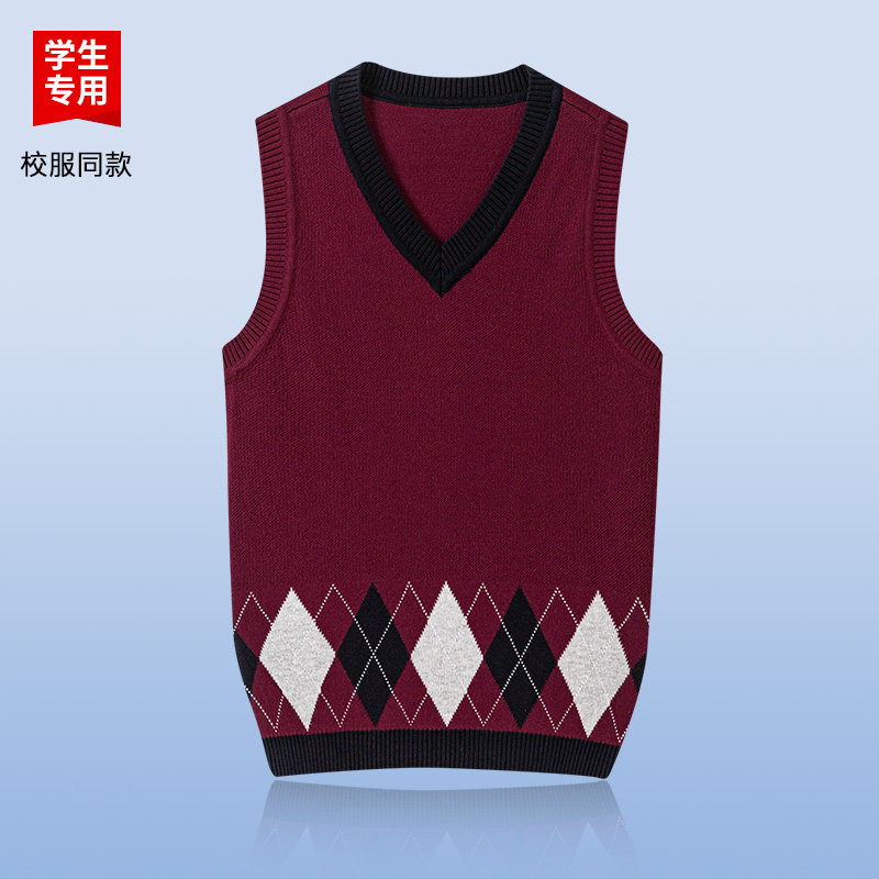 校服同款工厂直销学院风秋冬春条纹黑色领子枣红马甲全棉套头背心