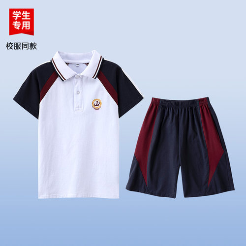 伊顿中小学生校服学院英伦风清江外国语白色藏青短袖短裤学校校服