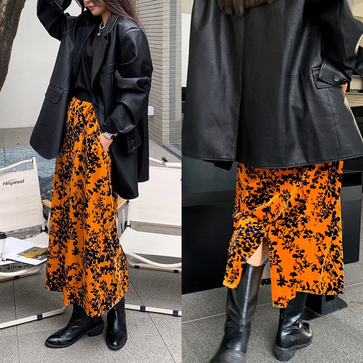 丝绒半身裙女2024春新款高腰半身裙