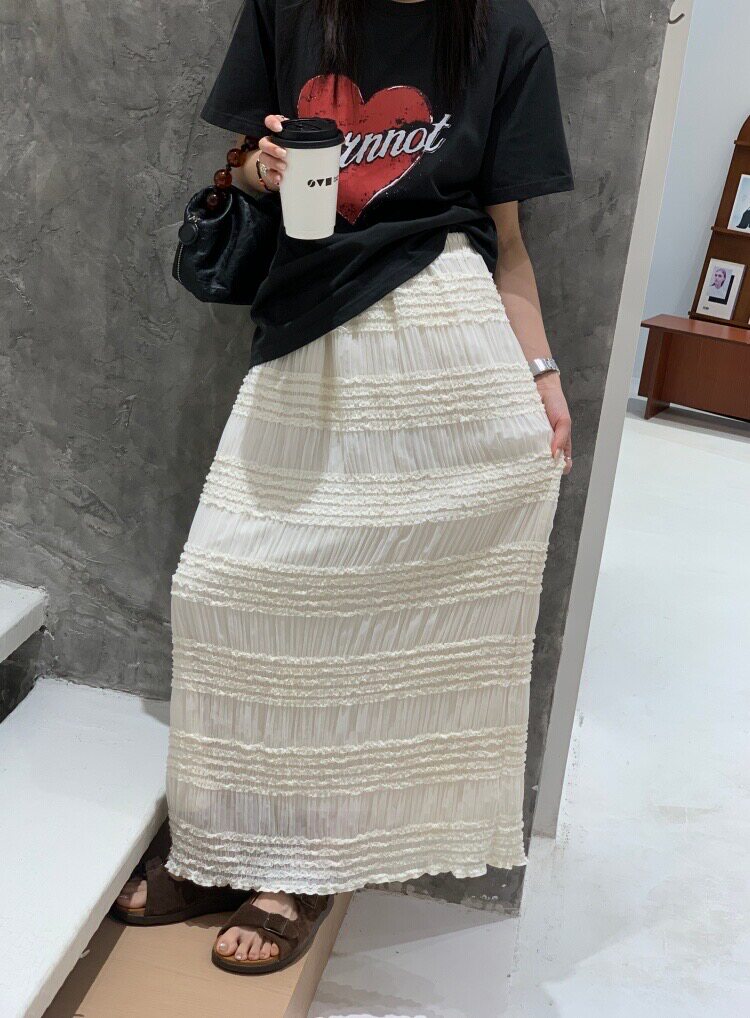 2026春季新款法式气质蛋糕裙法式肌理褶皱百搭半身裙女长裙