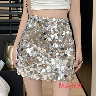 2025新款 夏季 夏设计感小众高腰包臀a字亮片半身裙 短裙女装 大码