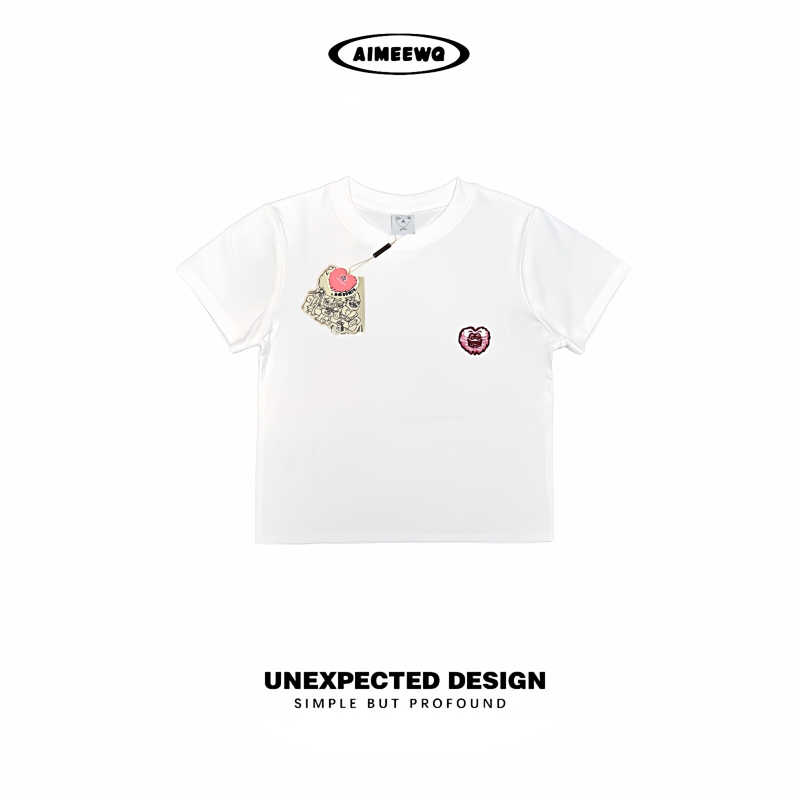 AIMEEWQ新款夏季小怪兽280克1+1螺纹修身短款骷髅瓦片绣T恤AM0893