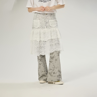 小怪兽设计感假两件高腰显瘦牛仔裙裤 AMS0093 25春秋新款 AIMEEWQ