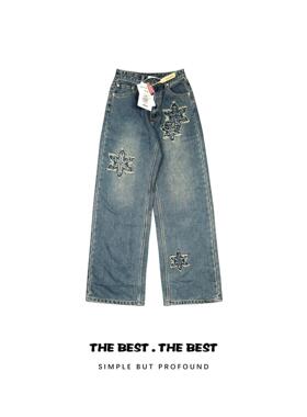 aimeewq  秋冬新款高定雪花刺绣修身直筒显瘦牛仔裤女   AMS0131