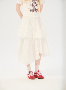 AIMEEWQ 新款春夏款小怪兽纯棉梭织布蕾丝花边长裙  AMS0853