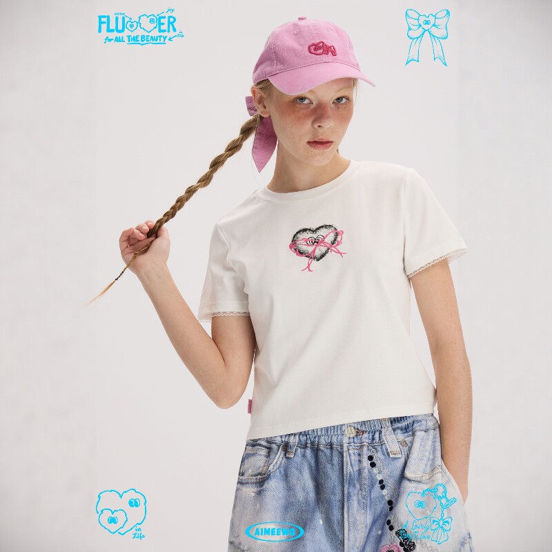 小怪兽夏秋220g塔夫绸爱心T恤图片