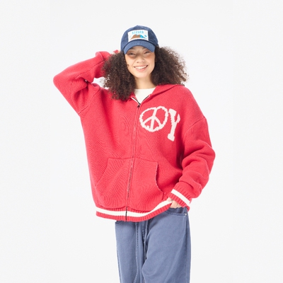 小怪兽纱线编织爱心拉链外套