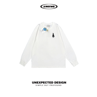 AIMEEWQ  新款25早秋小怪兽宽松小火苗机车长袖T恤  AM1022