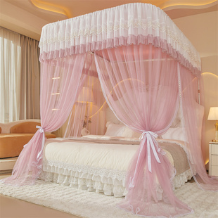U型导轨蚊帐家用伸缩落地防尘遮光蕾丝公主风床帘卧室1.8 2026新款