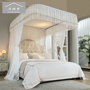 U型导轨式 新款 蚊帐三门宫廷落地轨道蚊帐卧室家用白色公主风