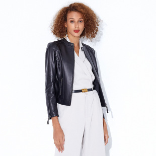 修身 海宁春季 真皮皮衣女短款 五十而立女装 绵羊皮机车皮夹克 新款