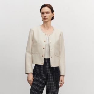 山羊皮夹克短款 气质简约外套 圆领感真皮皮衣女外套海宁春新款