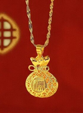 沙金饰品花丝镂空福字平安扣吊坠项链轻奢设计感饰品女高级感首饰
