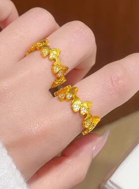 金店同款点钻小歪蝶戒指女款久不掉色公主风时尚蝴蝶开口指环轻奢