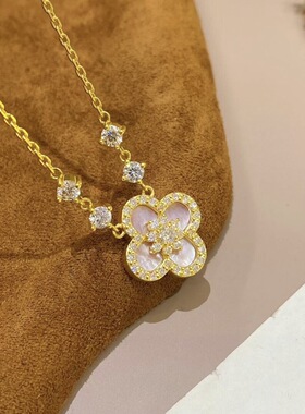 沙金饰品仿真金闪钻贝壳四叶草项链女久不掉色时尚设计感首饰新款