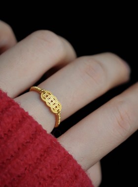 金店同款金钱币有钱在手戒指女款久不掉色中国风时尚时来运转手饰