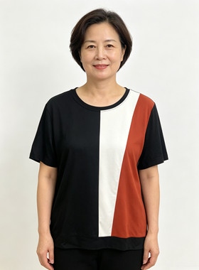 城德美夏季新款中老年女士大码宽松圆领单件T恤休闲妈妈装透气