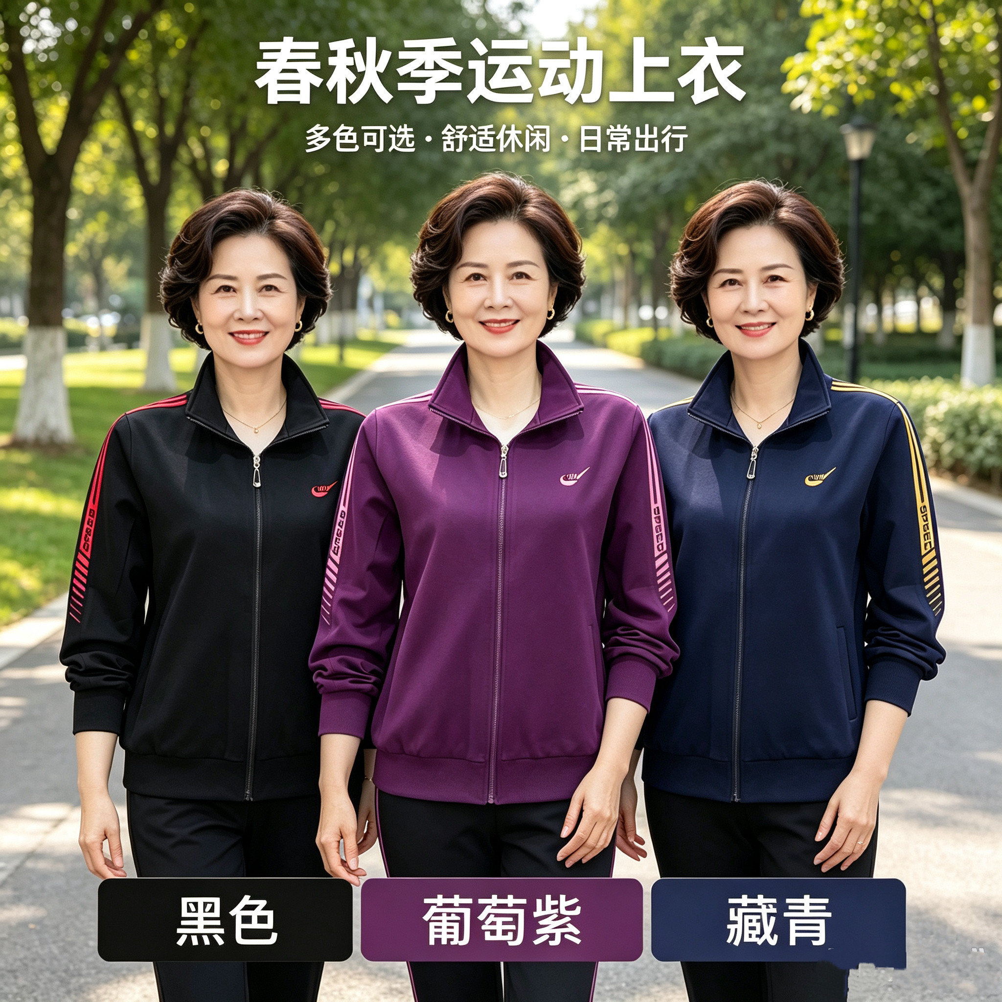 城德美新款妈妈装初秋休闲大码外套上衣中老年人运动服女款宽松