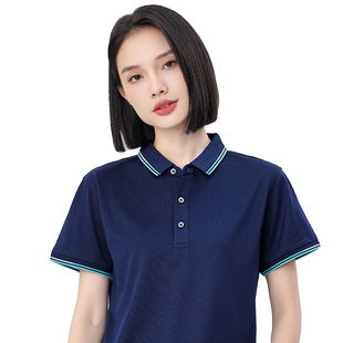 冰丝翻领polo衫女夏装带领工作服t恤有领宽松运动上衣定制印logo