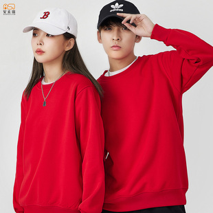 圆领卫衣男女工作服长袖定制无帽套头衫上衣全棉毛圈运动服印LOGO