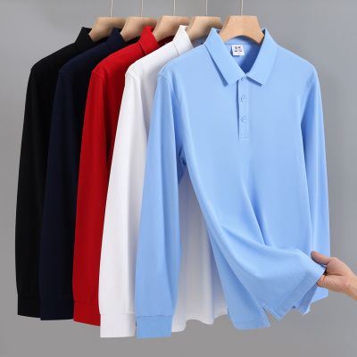 棉质长袖翻领t恤定制企业工作服