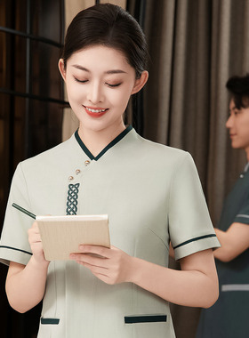 绿色保洁工作服短袖女夏季中式酒店客房清洁员阿姨物业PA制服套装