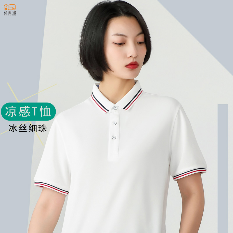 翻领短袖t恤女大码校服工作服