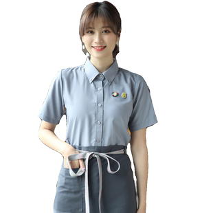 咖啡工作服短袖衬衫女夏季餐饮咖啡奶茶店服务员半袖衬衣工装定制
