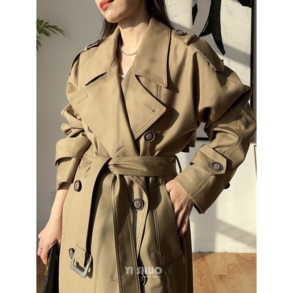 韩版高端春秋新款卡其色风衣长款休闲宽松黑色风衣外套女