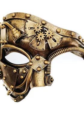 复古朋克蒸汽工业风瘟疫医生半脸面具机械面罩钢铁机器人化妆面具