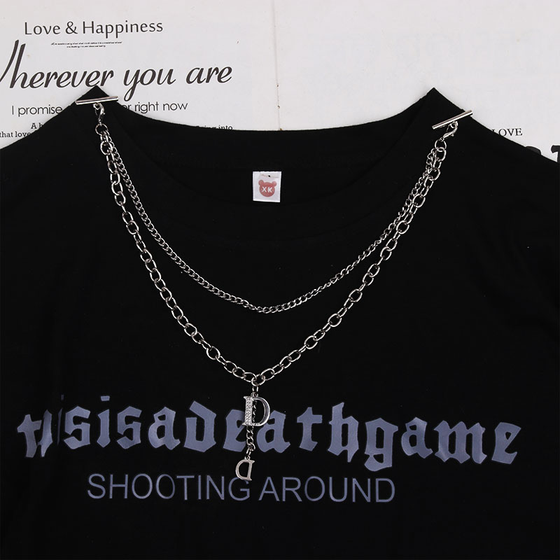 配饰领口链条T恤短袖百搭小众