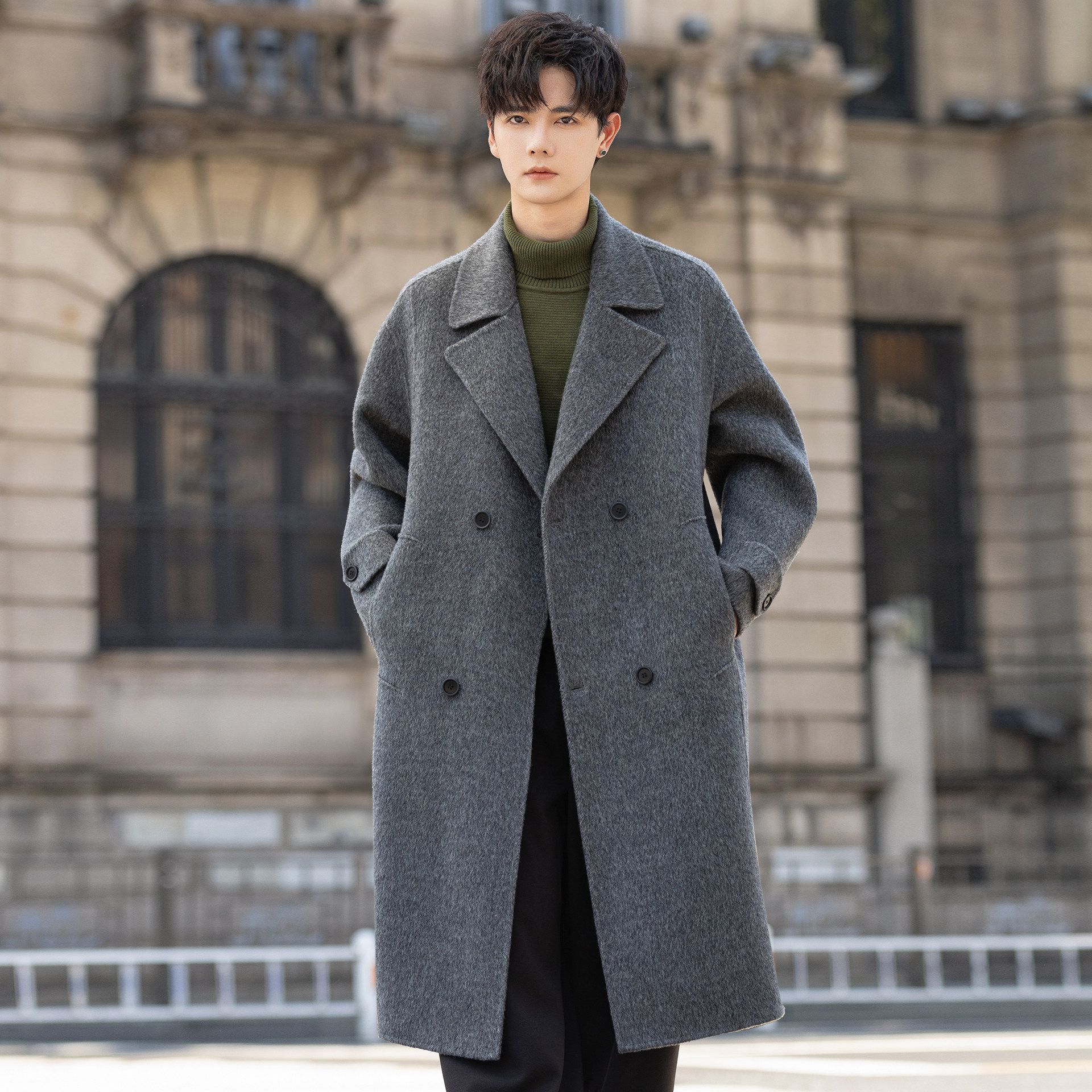 高端牦牛绒大衣男士双面呢子外套中长款高级感加厚秋冬季羊毛风衣,男装,毛呢大衣,淘宝优惠券,粉丝福利购,淘宝优惠卷