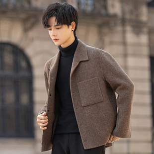翻领羊毛呢子外套男士双面绒夹克2025秋冬季新款短款休闲上衣高端
