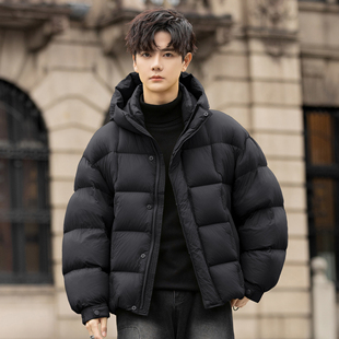 正品高充绒量羽绒服男士25新款短款连帽面包服保暖外套防寒青少年