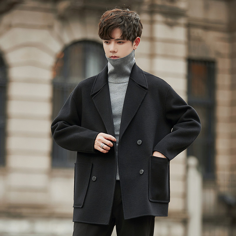 羊毛呢子大衣男士双面绒西装外套短款韩版秋冬季高级感妮子加厚潮