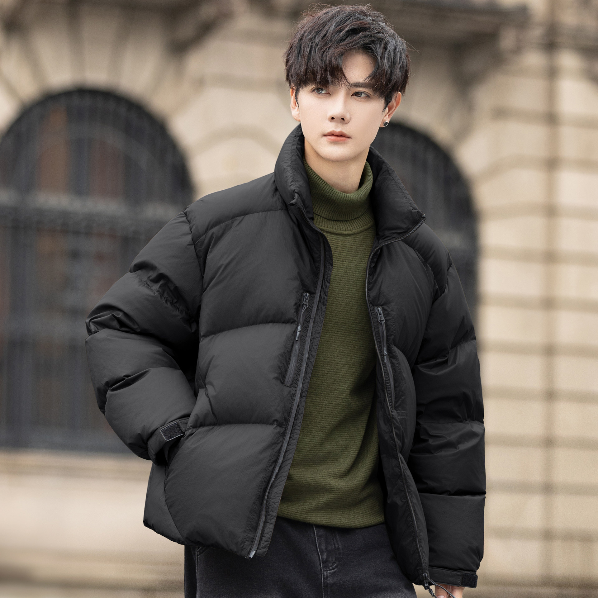 高充绒量立领男士羽绒服2025新款冬季短款加厚保暖外套防寒青少年