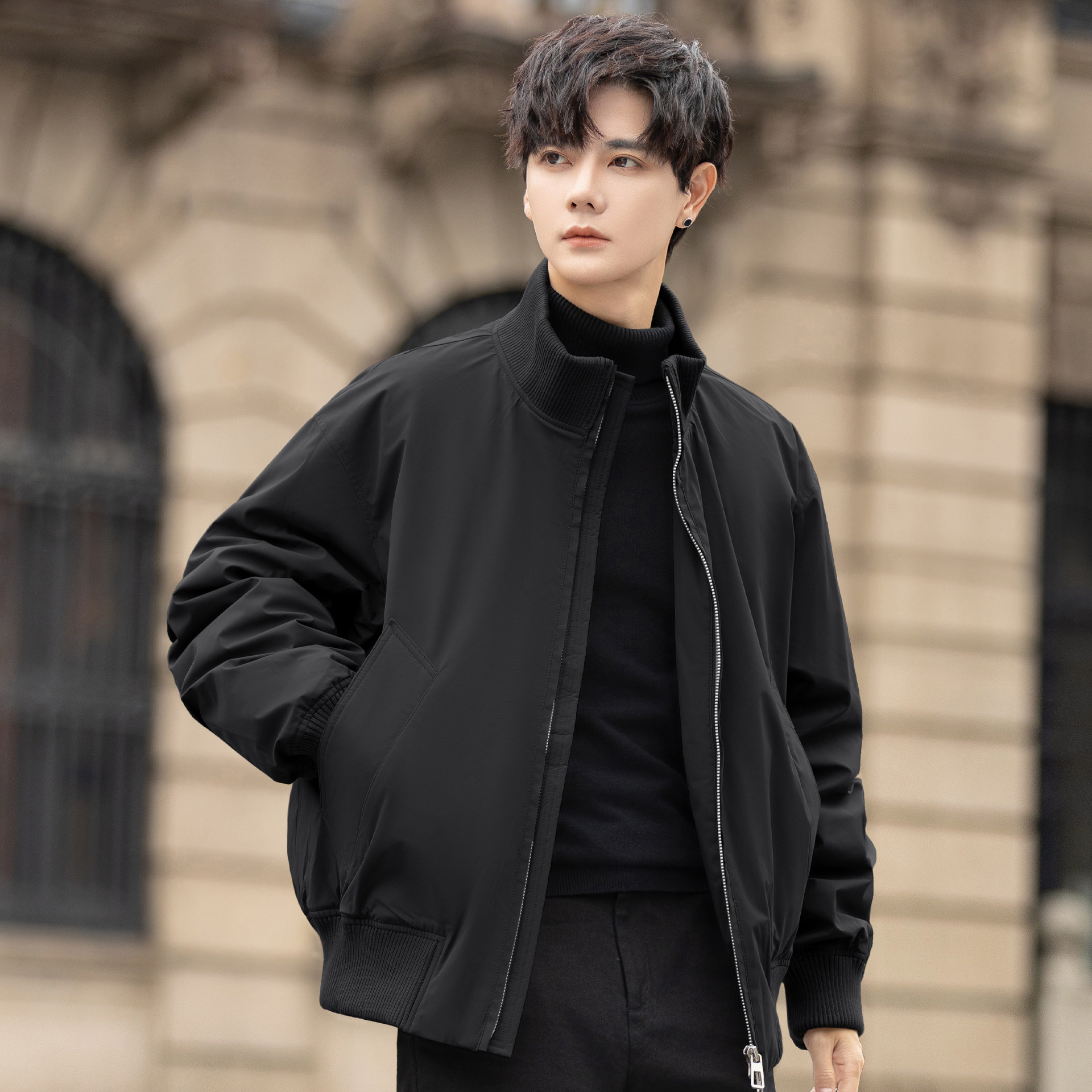 90白鸭绒轻薄款立领羽绒服男士夹克式外套2025青少年痞帅潮牌学生