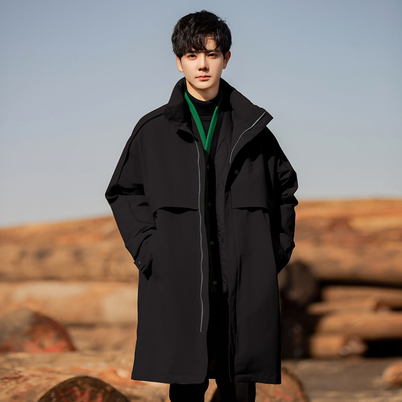 假两件羽绒服男士2025新款冬季中长款保暖加厚外套防寒青少年潮牌