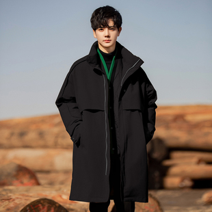 假两件羽绒服男士2025新款冬季中长款保暖加厚外套防寒青少年潮牌